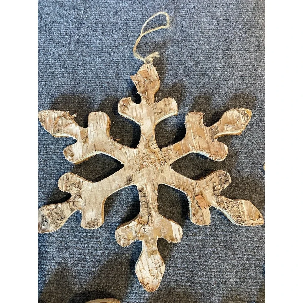 Set Of 3 Rustic Distressed Natural Wood Snowflake Decor Xmas Winter Cottagecore